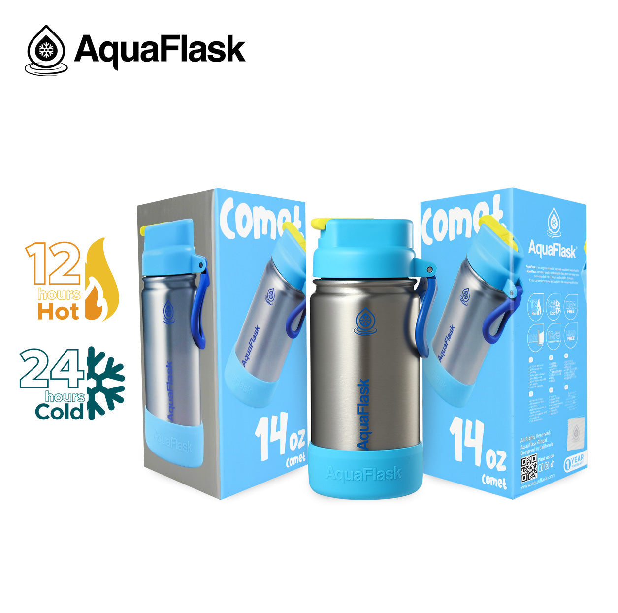 AquaFlask Kids FlipSip 414mL (14oz) Water Bottles