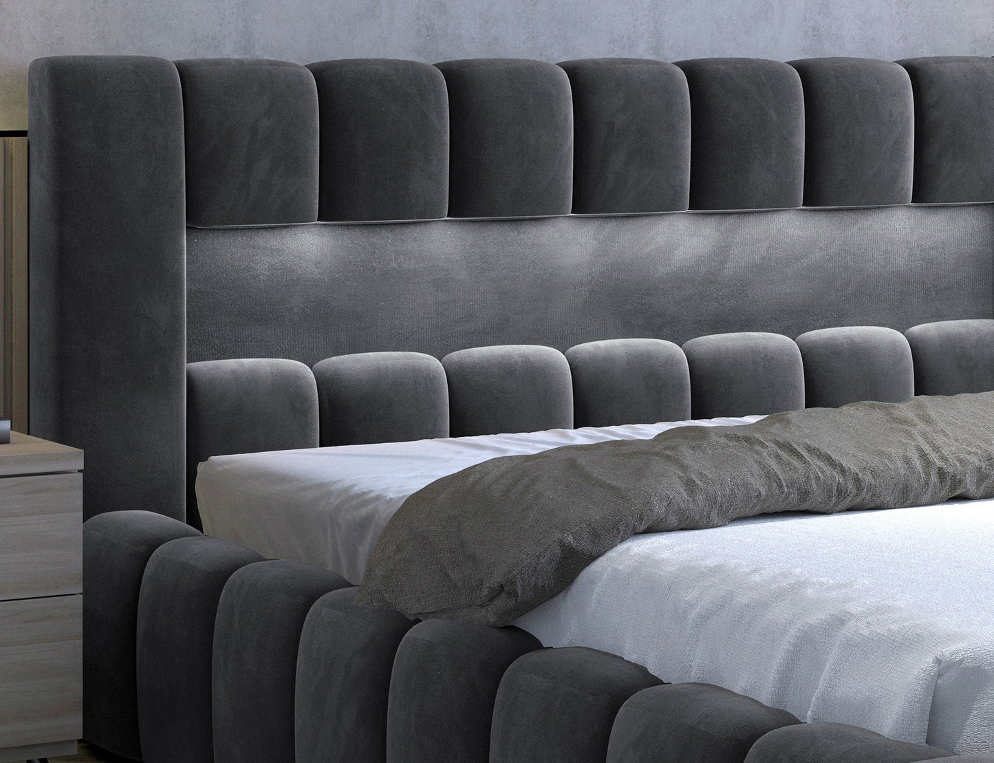 Lamica Upholstered LED Storage Platform Bed - Dark Grey