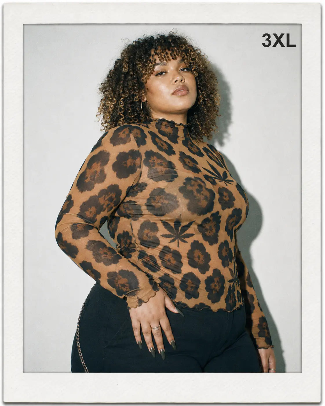 Leopard High-Neck Mesh Long-Sleeve Top