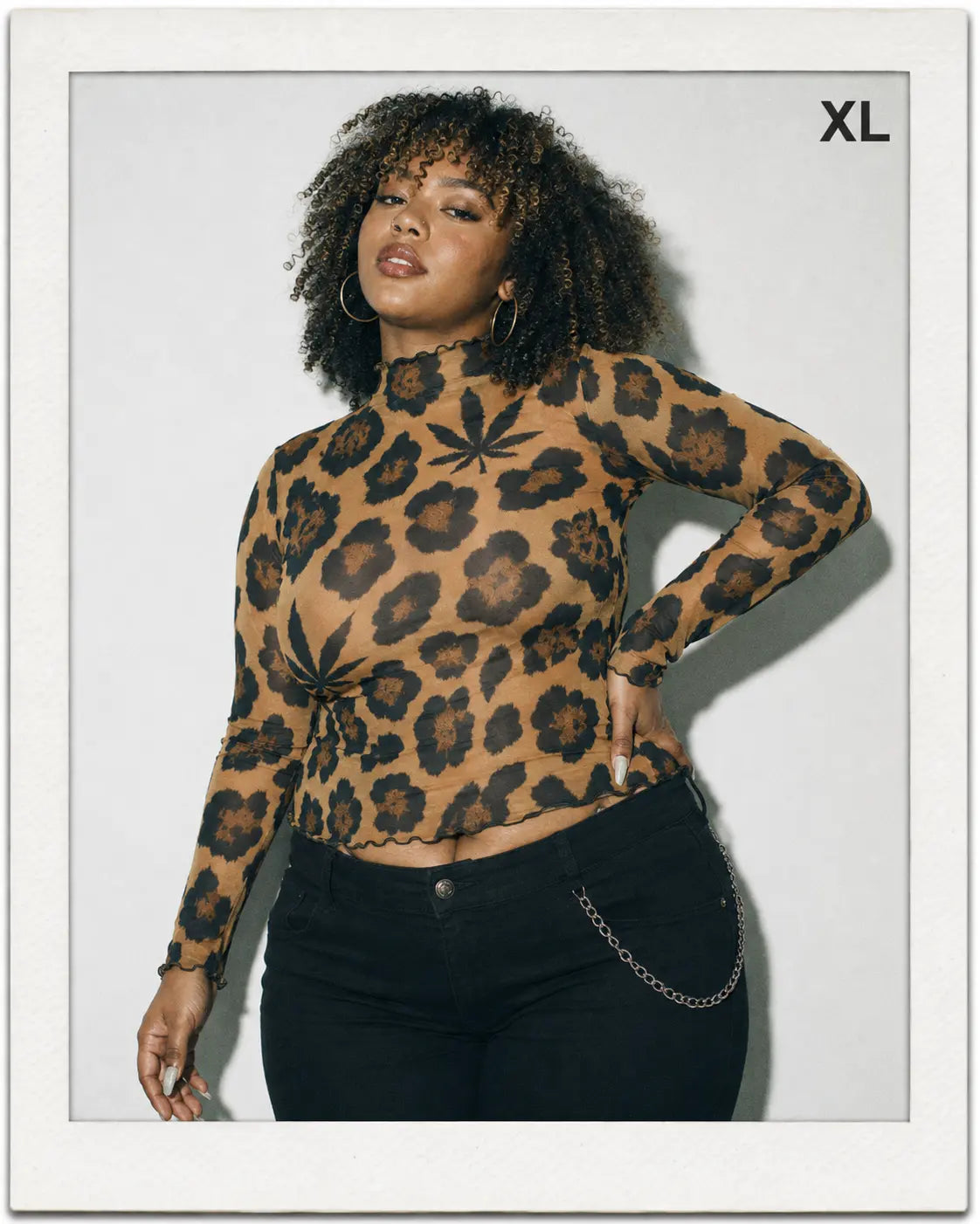 Leopard High-Neck Mesh Long-Sleeve Top