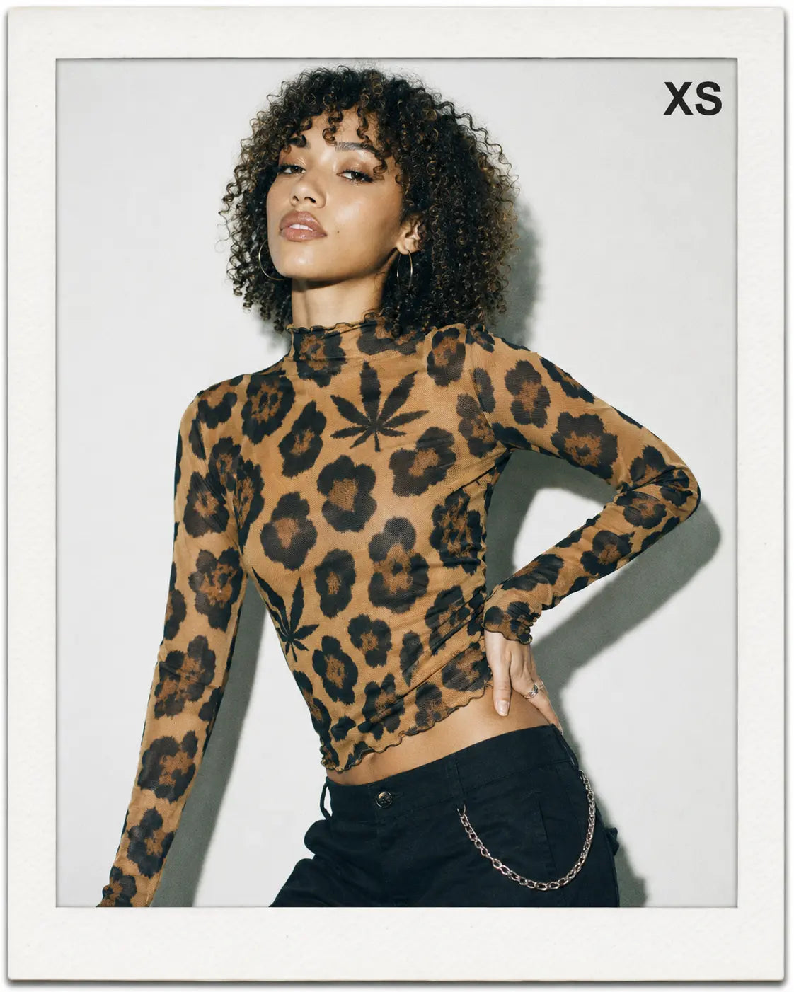 Leopard High-Neck Mesh Long-Sleeve Top