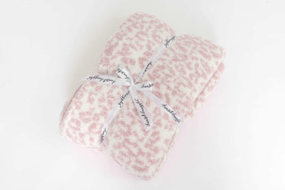 Rose Pink & White Leopard Print Twin Bed Blanket