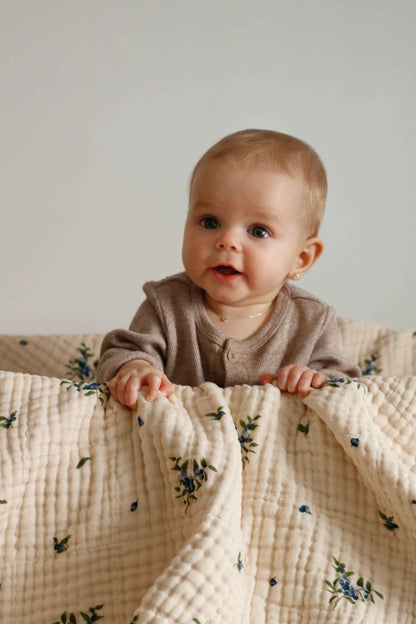 Organic Cotton Muslin Baby Blanket, 4 Layers, Crib Size (47 X 47) - Blueberry
