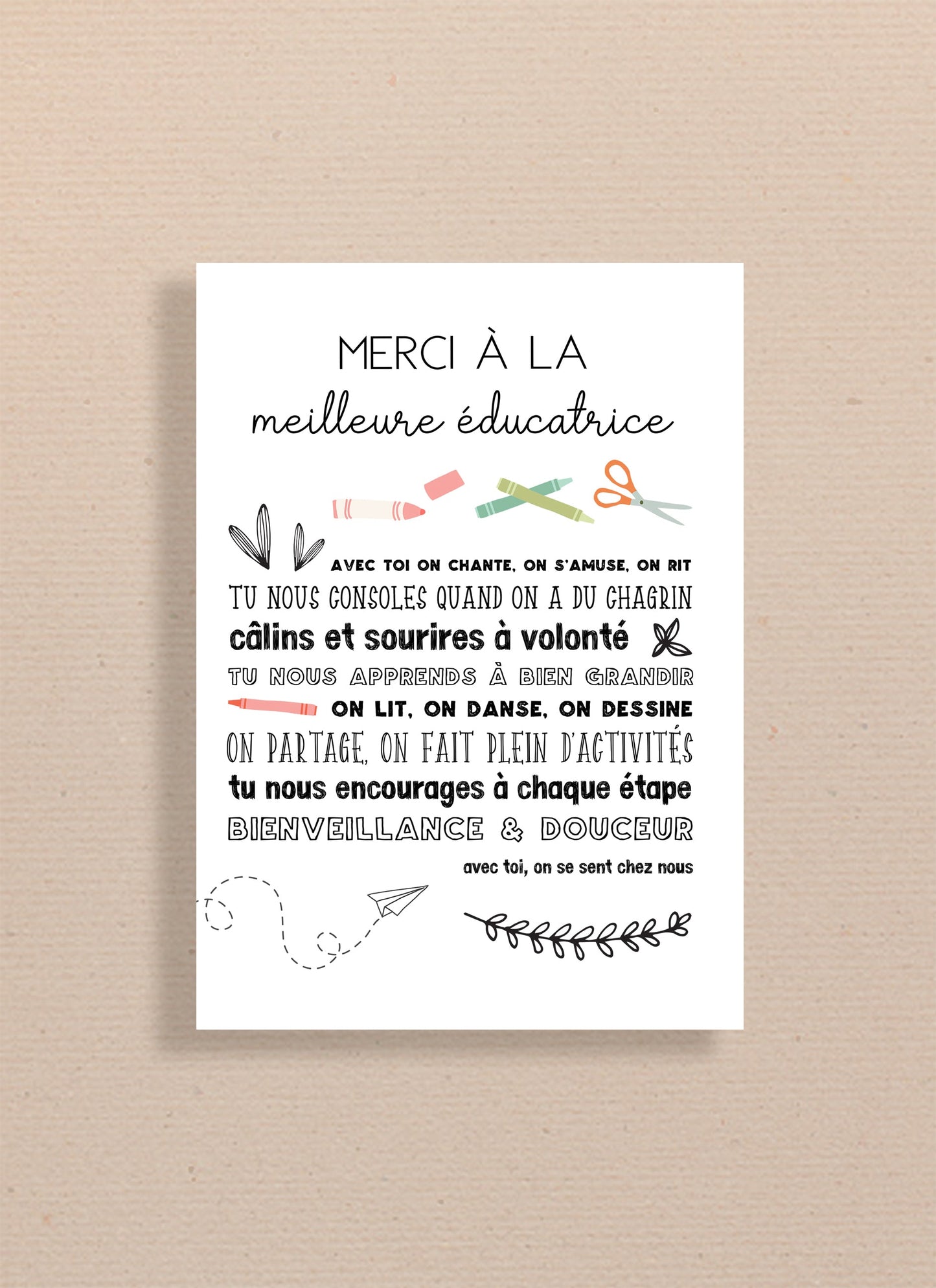 Carte Merci à la meilleure éducatrice