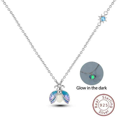 Glow-in-the-Dark Firefly Sterling Silver Necklace | 925 Enamel Pearl Pendant