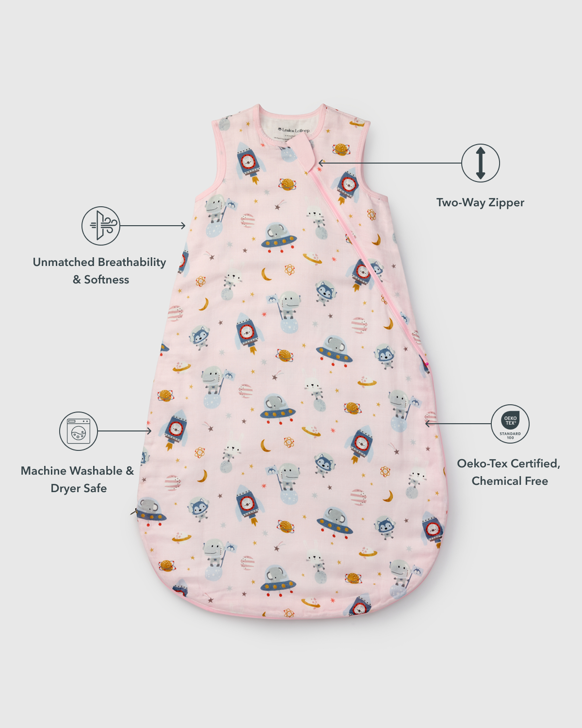 Baby Bamboo Muslin Sleep Sack 0.5 TOG - Astro Explorers