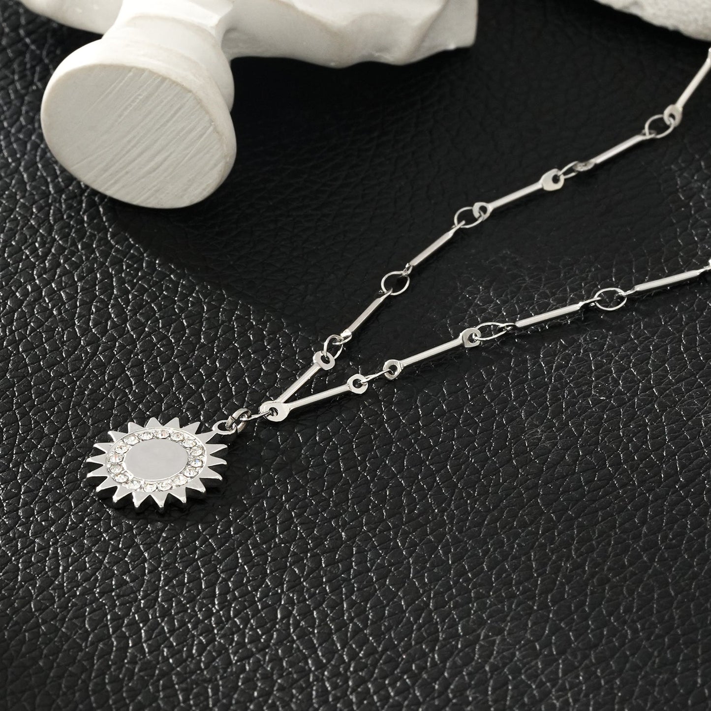 NOMIA Silver (White Gold): Radiant Sunburst Pendant Zirconia Chain Necklace