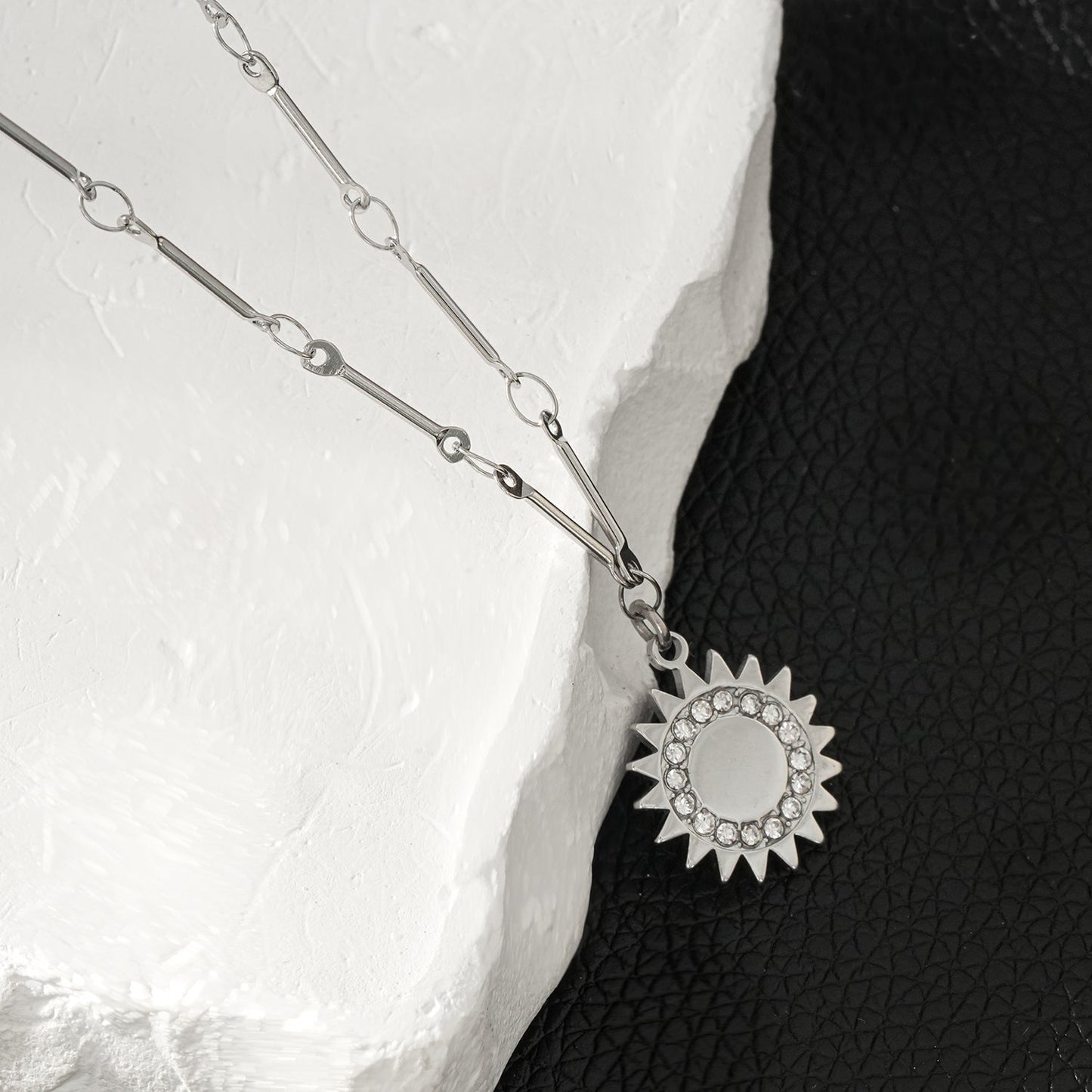 NOMIA Silver (White Gold): Radiant Sunburst Pendant Zirconia Chain Necklace