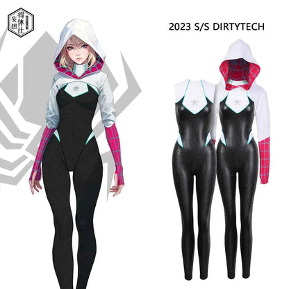Woman Super Hero Spandex Pu Leather Cosplay Halloween Costume Bodysuit with Jacket