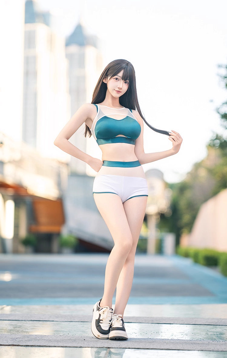 Anime Style Short Gymnastics Uniform Sheer Mesh Volleyball Sports Activewear