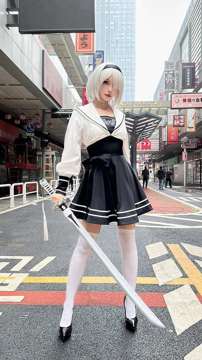 2B Cosplay Dress Halloween Costume Set Anime Sailor Style Costume