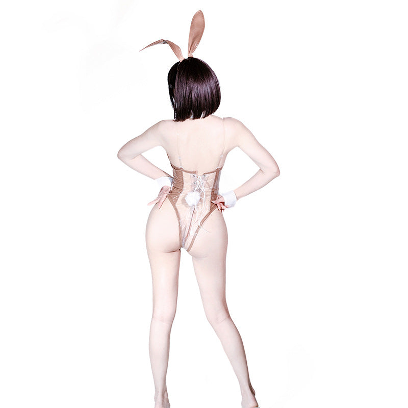 Bunny Girl PU Leather See Through Cosplay Bodysuit Costume Lingerie