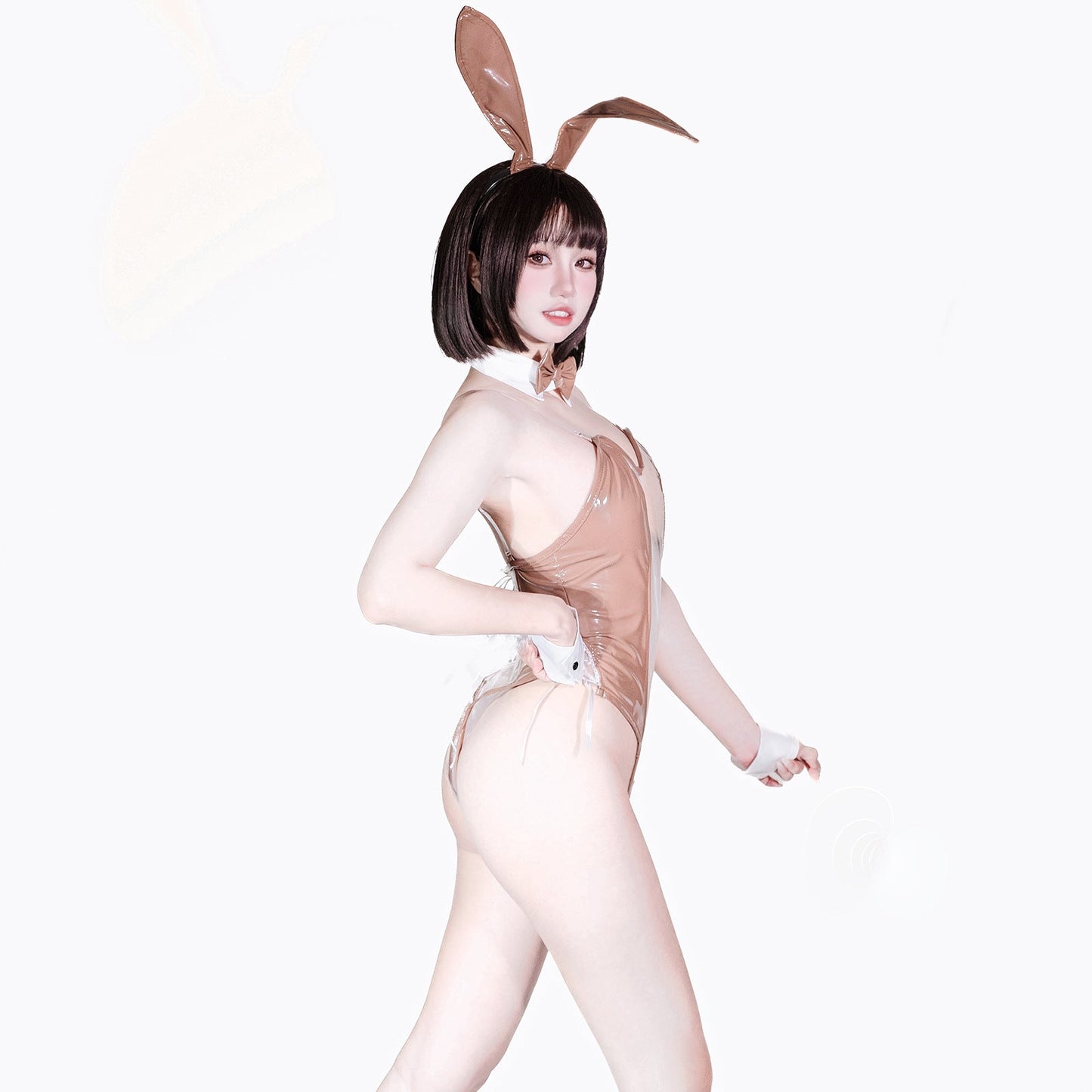 Bunny Girl PU Leather See Through Cosplay Bodysuit Costume Lingerie