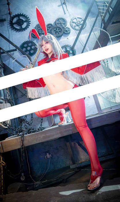 Wild Bunny Cow Girl PU Leather Jacket Sheer Sexy Ligerie Cosplay Costume Set