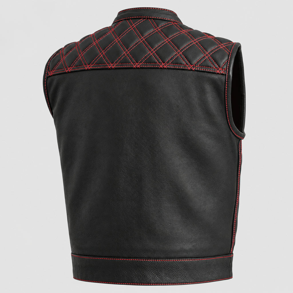 Open Road Men's Upside Leather with Red Stitched Diamonds Vest