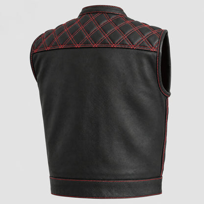 Open Road Men's Upside Leather with Red Stitched Diamonds Vest