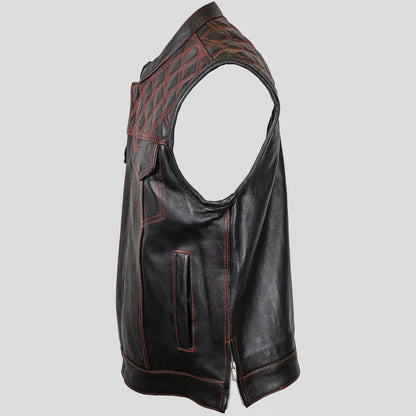 Open Road Men's Upside Leather with Red Stitched Diamonds Vest