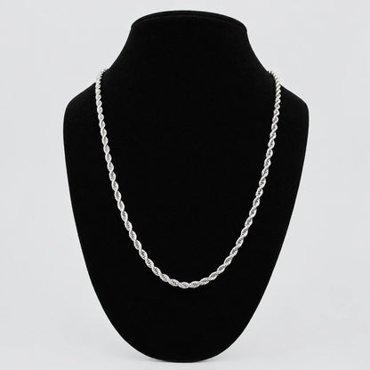 Men’s 24" Stainless Steel Silver Rope Chain Necklace. Heavy-Duty Biker Necklace