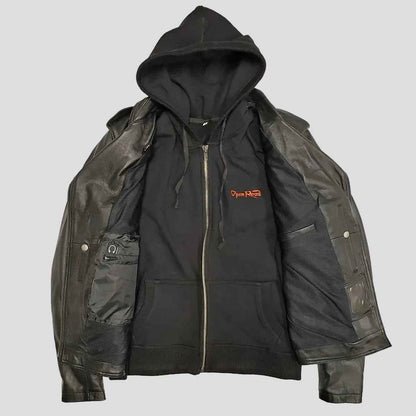 Open Road Women's Hooded Classic Leather Motorcycle Jacket