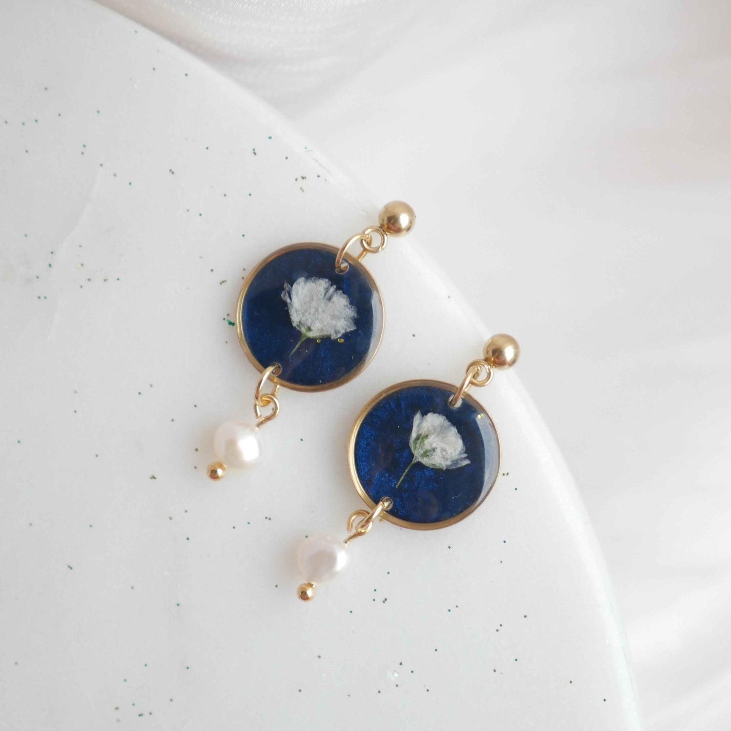 Boucles d'oreilles Céleste - gypsophile - rond (16mm)