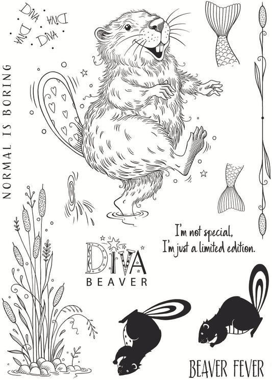 Pink Ink Designs Beaver Fever 6 in x 8 in Clear Stamp Set