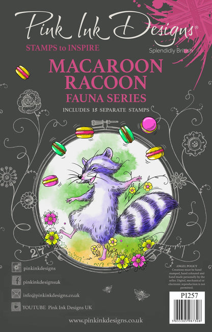 Pink Ink Designs Macaroon Racoon 6 in x 8 in Clear Stamp Set