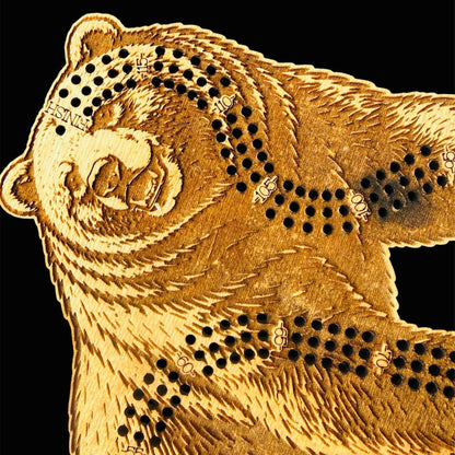 Grizzly Bear Cribbage Board-3 Player Track