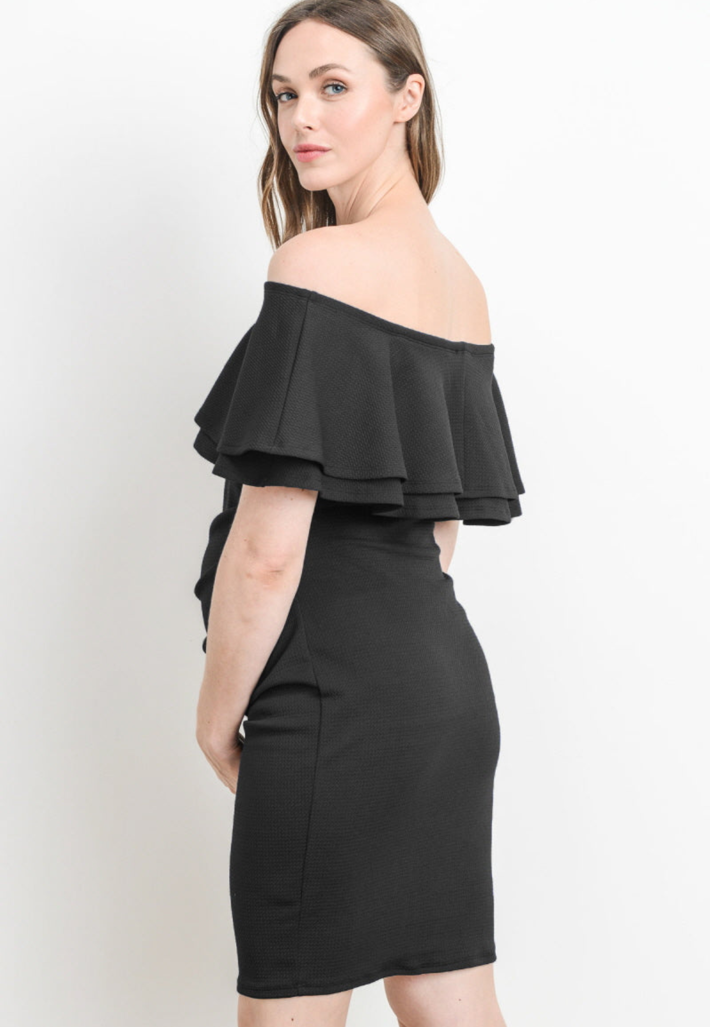 Double Ruffle Off Shoulder Maternity Dress
