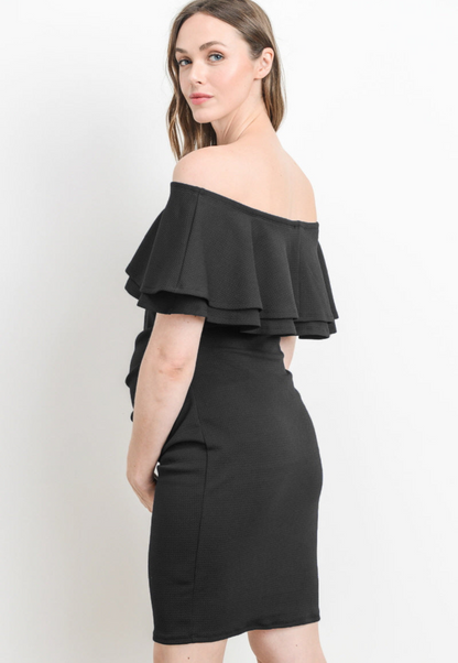 Double Ruffle Off Shoulder Maternity Dress