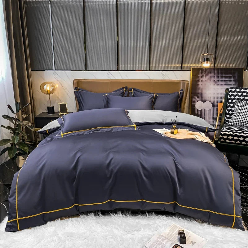 Royal Retreat Fine Gold Embroidered 600 TC Duvet Set - Purple/Dark Grey/White/Steel Blue/Light Grey/Jade Green/Peach Pink/Champagne/Blue/Beige/Aqua Green/Emerald Green