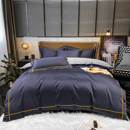 Royal Retreat Fine Gold Embroidered 600 TC Duvet Set - Purple/Dark Grey/White/Steel Blue/Light Grey/Jade Green/Peach Pink/Champagne/Blue/Beige/Aqua Green/Emerald Green