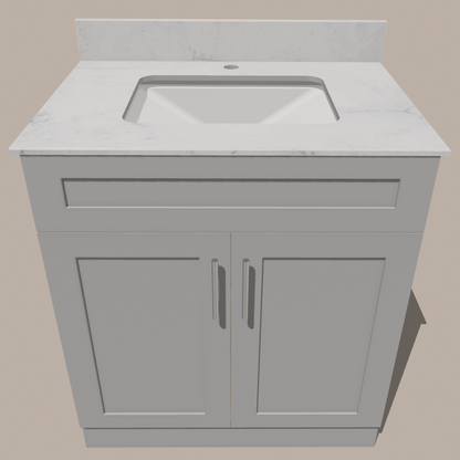 30-Inch Shaker Bathroom Vanity — White or Gray | Plywood Cabinet, Solid-Wood Doors, Soft-Close 3-Way Clip-On Hinges, Natural Wood Interior