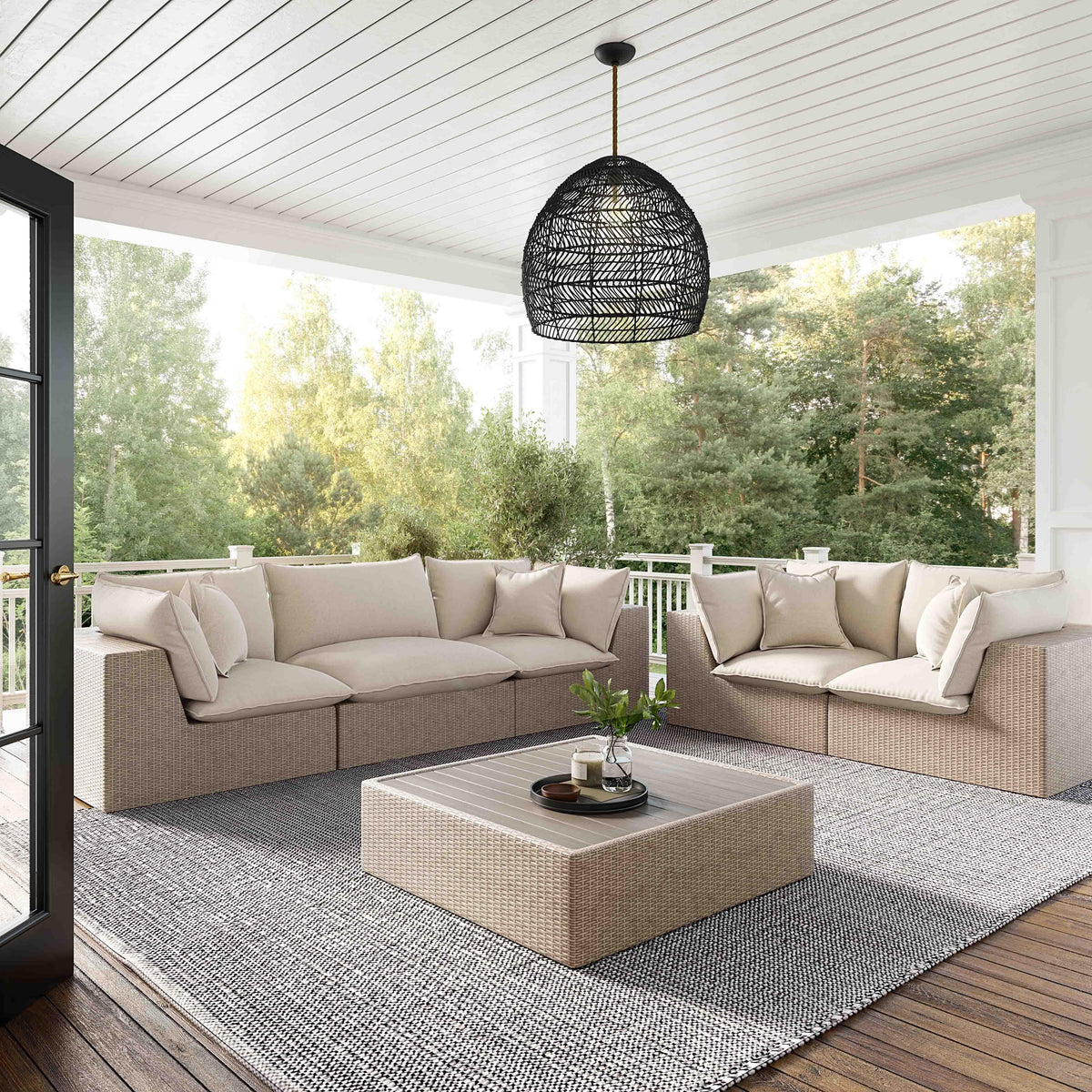 Sunbay 3 Seater Outdoor Natural Wicker Modular Sofa - Beige