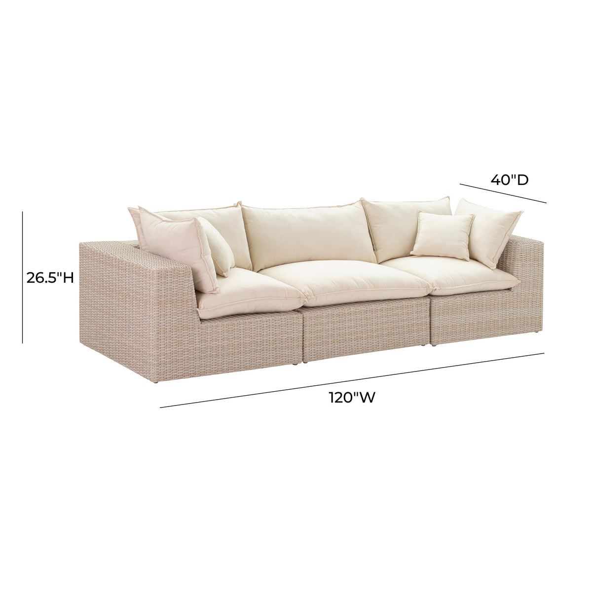 Sunbay 3 Seater Outdoor Natural Wicker Modular Sofa - Beige