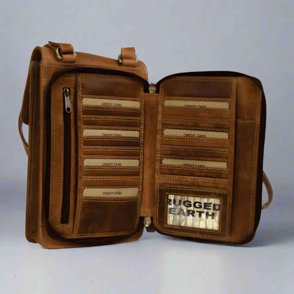 Rugged Earth Leather Organizer Crossbody Bag