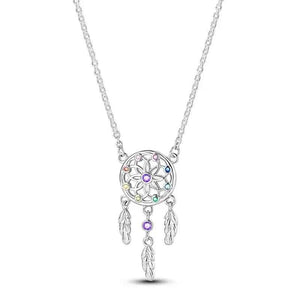 Dream Catcher Sterling Silver Pendant Necklace With Colorful Cubic Zirconia