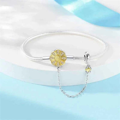 Sterling Silver Daisy Clasp Bracelet with Yellow CZ