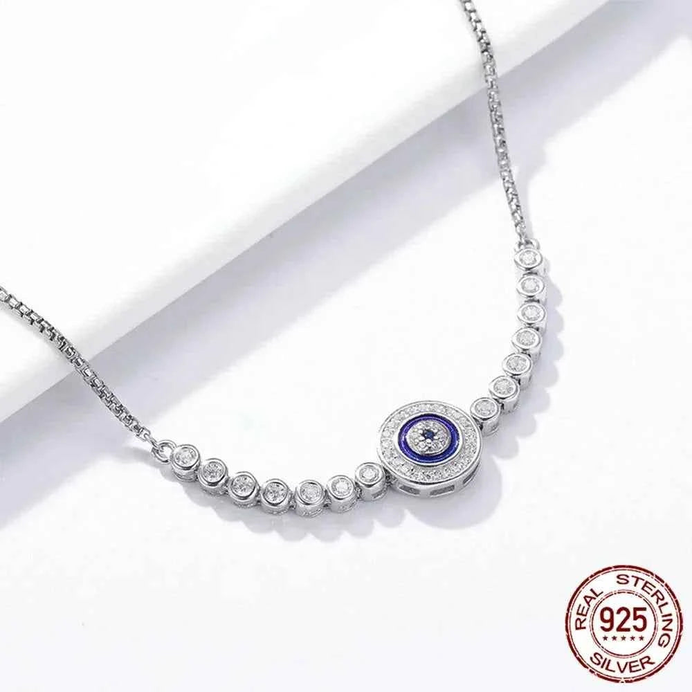 Sterling Silver Evil Eye Tennis Bracelet with CZ – Adjustable