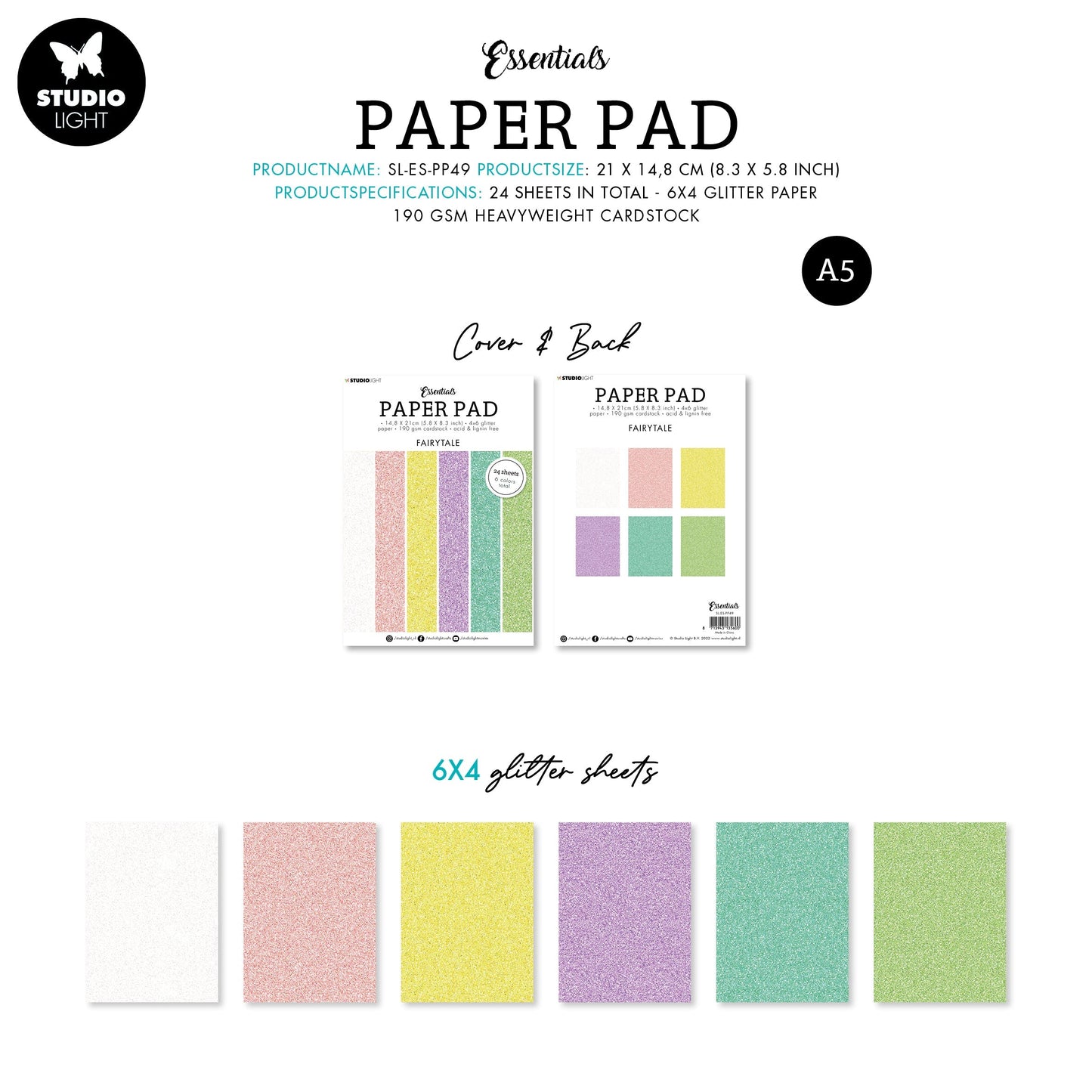 SL Paper Pad Glitter Paper Fairytale Essentials 148x210x9mm 24 SH nr.49