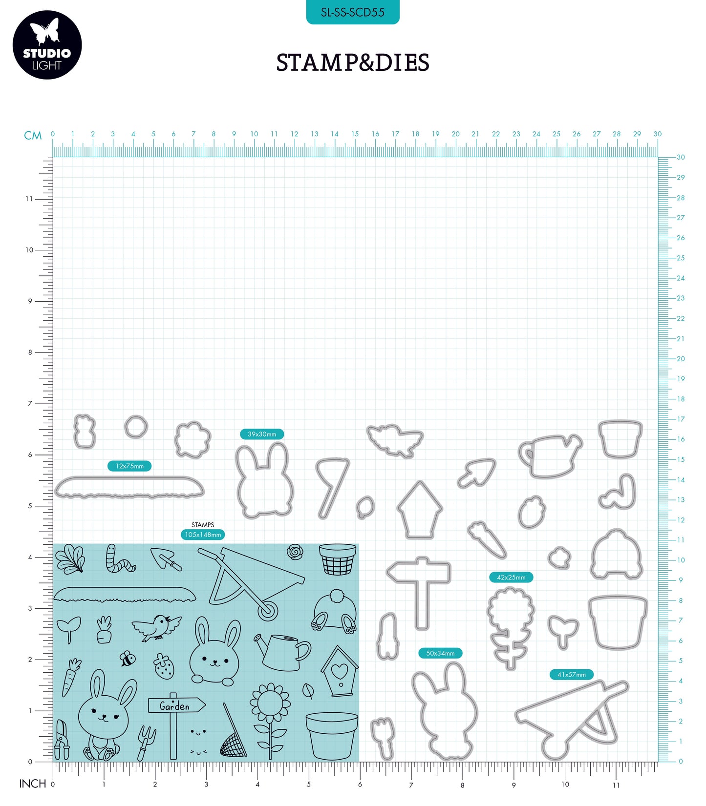 SL Stamp & Cutting Die Bunny Garden Sweet Stories 154x213x1mm 62 PC nr.55