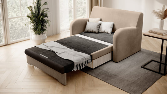Ario Condo Style 2 Seater Storage Sleeper Sofa - Beige/Brown