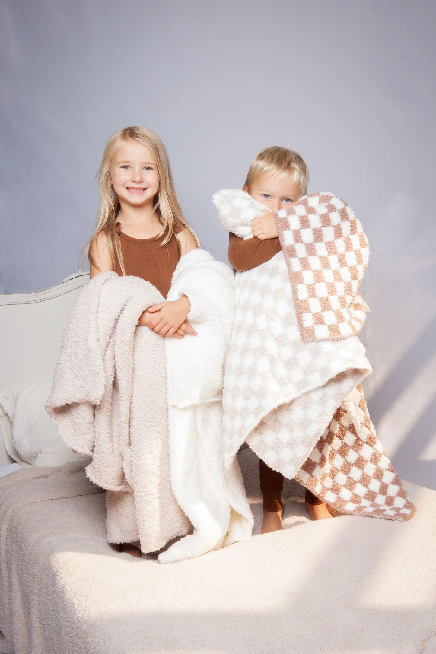 Chocolate Milk & White Check Print Toddler Blanket
