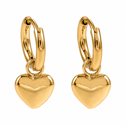 STOWE Gold: Mini Hoop Earrings Anchoring a Heart Shaped Charm