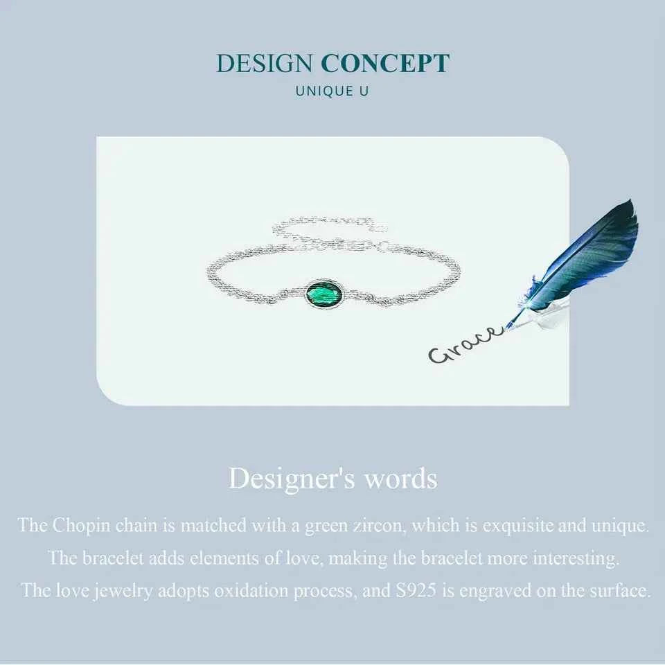 Sterling Silver Chopin Bracelet with Green Zircon – Adjustable