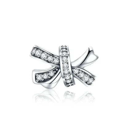 925 Sterling Silver Clear 5A Crystal Collection Family Heart X-Shape Charm Beads for Charm Bracelet & Necklace Pendant