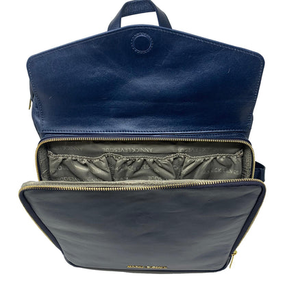Grand Sac à dos en Cuir Véritable Bleu Marine, Léanne