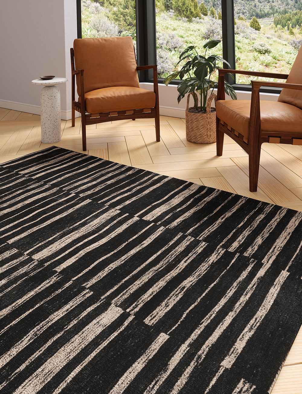 Sahara Schwarz & Natur Teppich