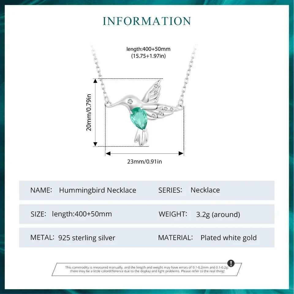 Elegant Sterling Silver Hummingbird Pendant Necklace