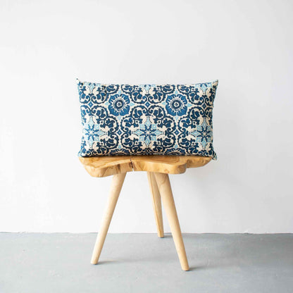 OUTDOOR PILLOW - BLUE FLORAL LUMBAR