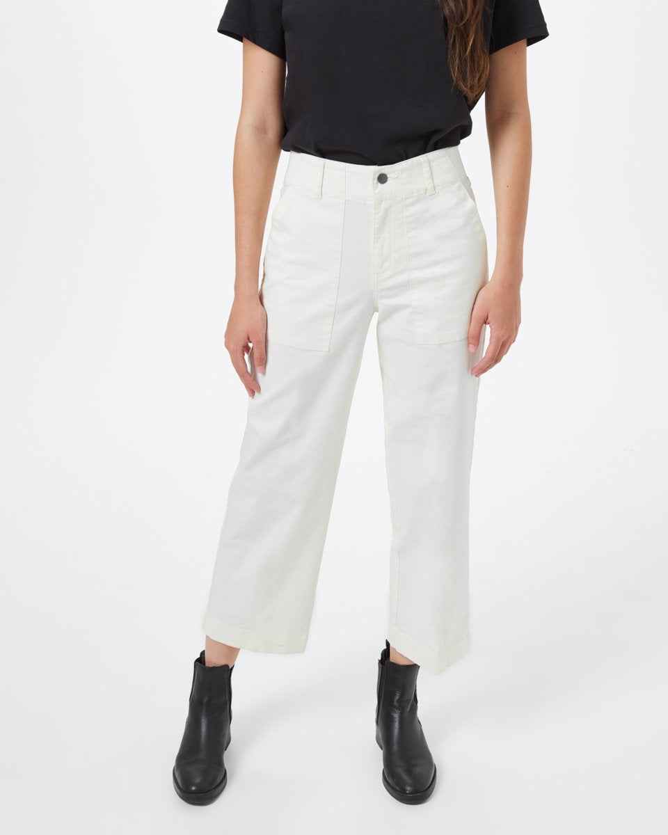 Twill Cropped Wide Leg Pant